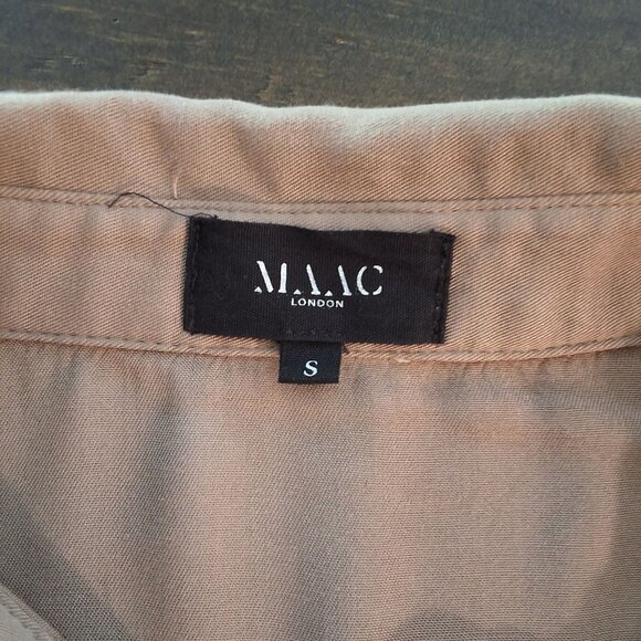 Maac London Belfry Taupe Button Down Twist Waist Top 100% Rayon S - Picture 5 of 7